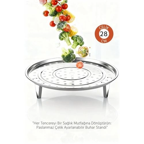 BFS Inox Çelik Ayaklı Buharlı Pişirme Aparatı - 28 cm Çok Amaçlı Tencere İçi Haşlama Standı