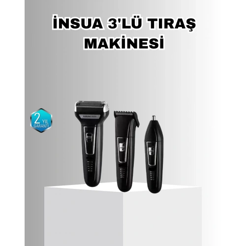 BFS İnsua Erkek Bakım Seti – 3 Başlıklı Şarjlı Tıraş Makinesi, 60 Dakika Kablosuz Kullanım
