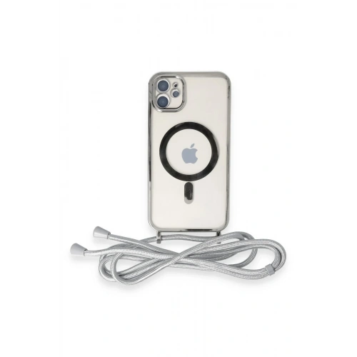 BFS  iPhone 11 Kılıf Divo Lazer Askılı Magsafe Kapak - Gümüş