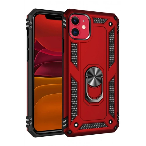 BFS  iPhone 11 Kılıf Sofya Yüzüklü Silikon Kapak - Kırmızı