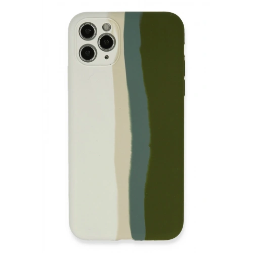 BFS  iPhone 11 Pro Kılıf Ebruli Lansman Silikon - Beyaz-Yeşil