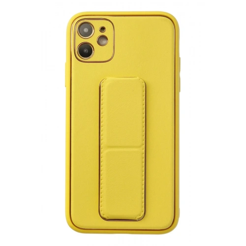 BFS  iPhone 12 Kılıf Coco Deri Standlı Kapak - Sarı