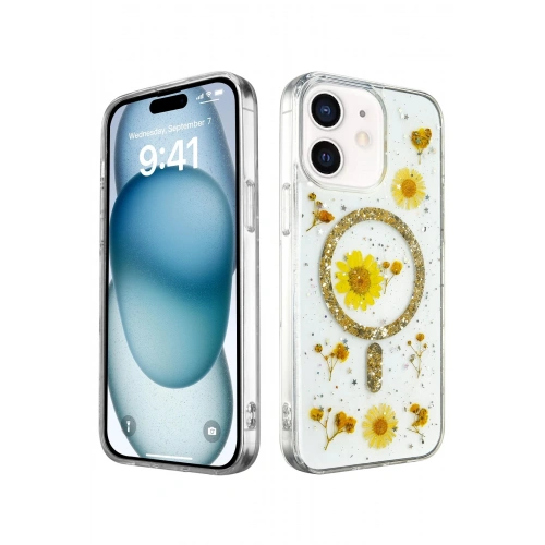 BFS  iPhone 12 Kılıf Daisy Simli Magsafe Kapak - Gold