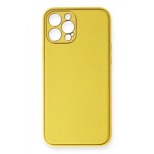 BFS  iPhone 12 Pro Kılıf Coco Deri Silikon Kapak - Sarı