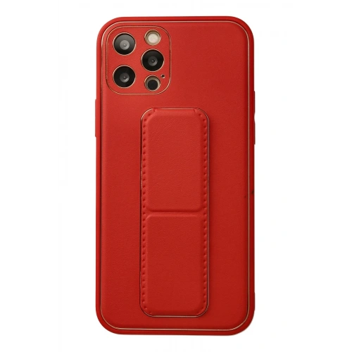 BFS  iPhone 12 Pro Kılıf Coco Deri Standlı Kapak - Kırmızı