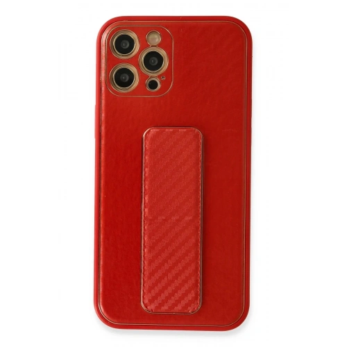 BFS iPhone 12 Pro Max Kılıf Coco Karbon Standlı Kapak - Kırmızı