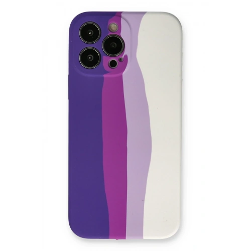 BFS  iPhone 13 Pro Kılıf Ebruli Lansman Silikon - Mor-Beyaz