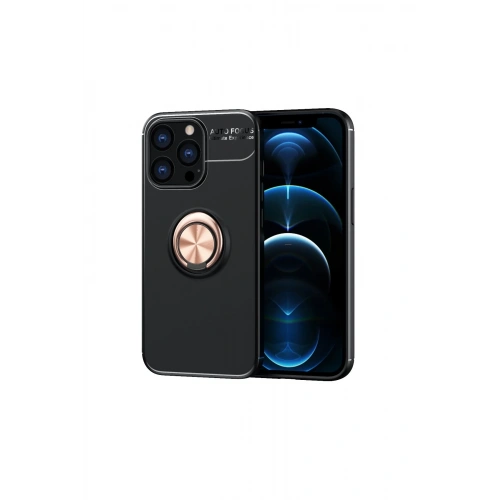 BFS  iPhone 13 Pro Kılıf Range Yüzüklü Silikon - Siyah-Gold