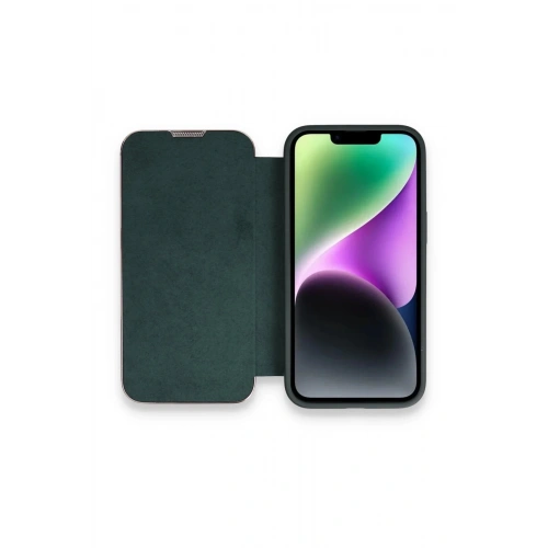 BFS  iPhone 13 Pro Max Kılıf Dolpin Kapaklı - Koyu Yeşil