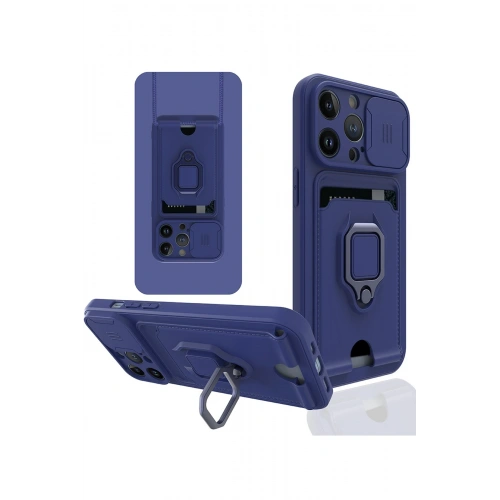 BFS  iPhone 13 Pro Max Kılıf Zuma Kartvizitli Yüzüklü Silikon - Lacivert