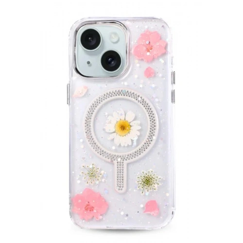 BFS iPhone 15 Flower Magsafe Kapak - Pembe
