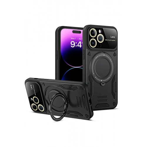 BFS  iPhone 15 Pro Kılıf Joy Lens Standlı Kapak - Siyah