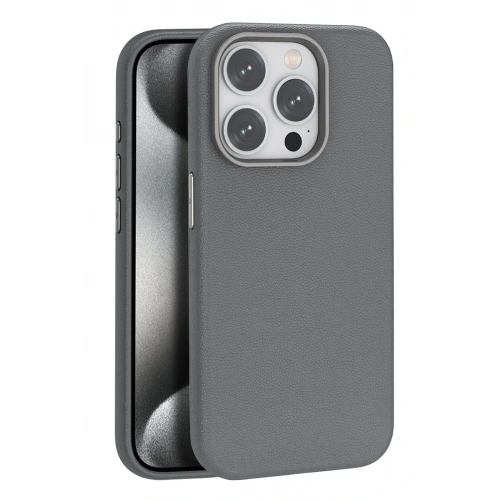 BFS  iPhone 15 Pro Max Kılıf Wonder Deri Magsafe Kapak - Titan Gri