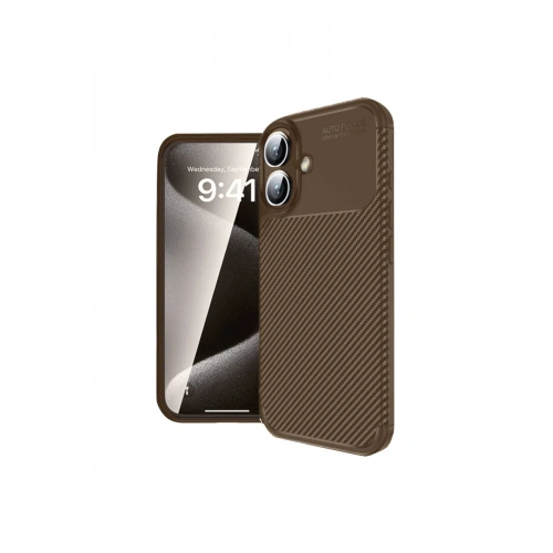 BFS  iPhone 16 Kılıf Auto Focus Karbon Kapak - Kahverengi