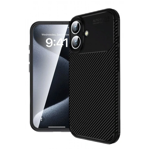 BFS  iPhone 16 Kılıf Auto Focus Karbon Kapak - Siyah