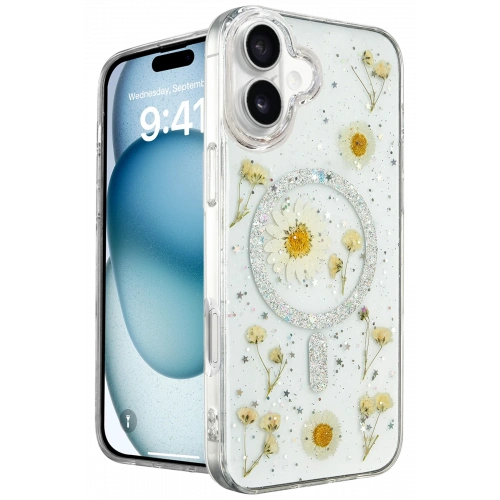 BFS  iPhone 16 Kılıf Daisy Simli Magsafe Kapak - Gümüş