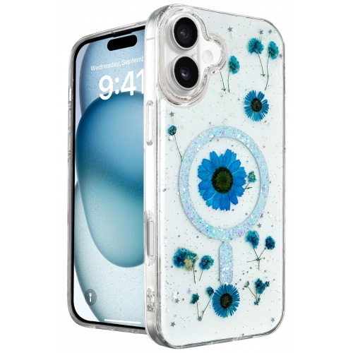 BFS  iPhone 16 Kılıf Daisy Simli Magsafe Kapak - Mavi