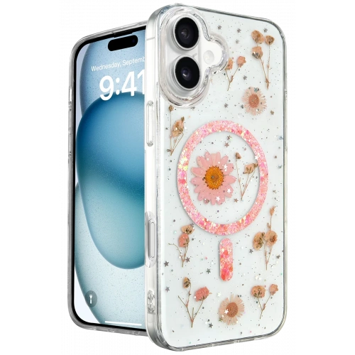 BFS  iPhone 16 Kılıf Daisy Simli Magsafe Kapak - Pembe