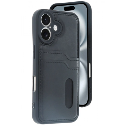 BFS  iPhone 16 Kılıf Sara Kartvizitli Deri Kılıf - Siyah