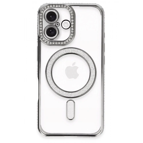 BFS  iPhone 16 Plus Kılıf Joke Simli Magneticsafe Kılıf - Gri