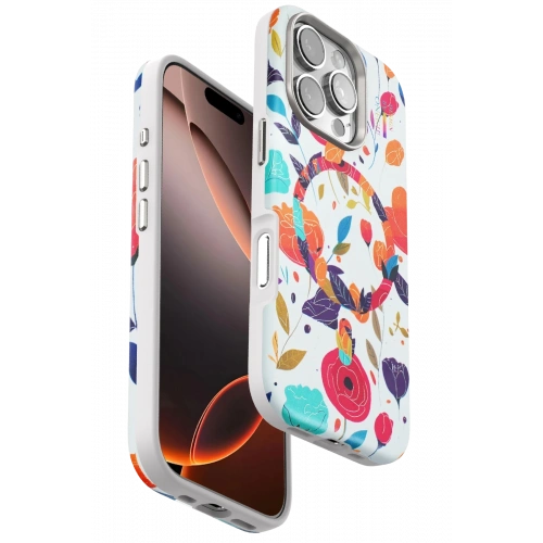 BFS  iPhone 16 Pro Flower Series Magsafe Kapak - Beyaz