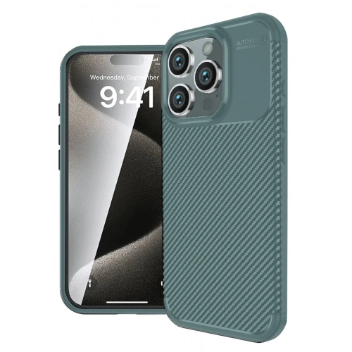 BFS  iPhone 16 Pro Kılıf Auto Focus Karbon Kapak - Koyu Yeşil