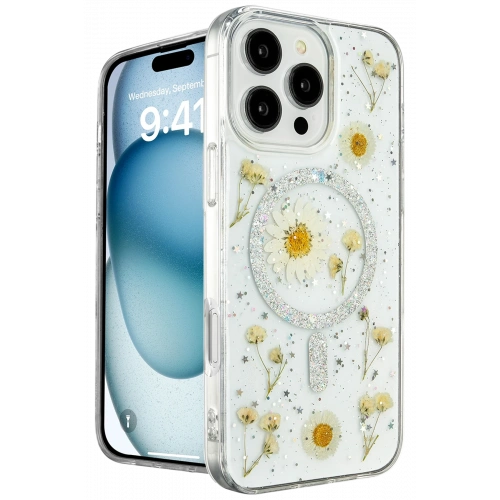 BFS  iPhone 16 Pro Kılıf Daisy Simli Magsafe Kapak - Gümüş