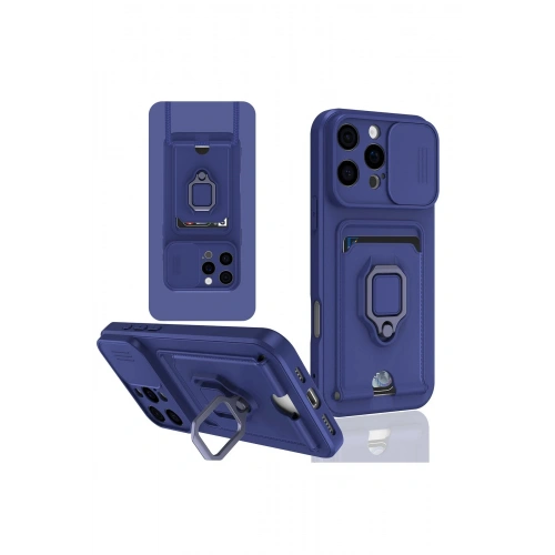 BFS  iPhone 16 Pro Kılıf Zuma Kartvizitli Yüzüklü Silikon - Lacivert