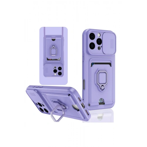 BFS  iPhone 16 Pro Kılıf Zuma Kartvizitli Yüzüklü Silikon - Lila