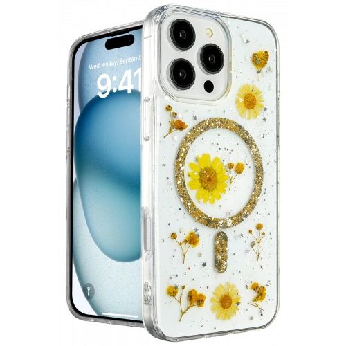 BFS  iPhone 16 Pro Max Kılıf Daisy Simli Magsafe Kapak - Gold