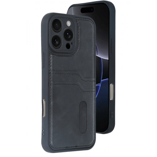 BFS  iPhone 16 Pro Max Kılıf Sara Kartvizitli Deri Kılıf - Siyah