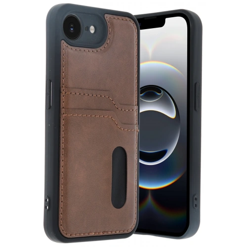 BFS  iPhone 16E Kılıf Sara Kartvizitli Deri Kılıf - Taba