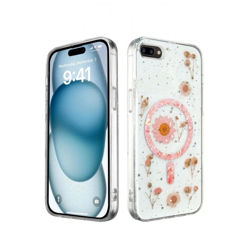 BFS  iPhone 7 Plus Kılıf Daisy Simli Magsafe Kapak - Pembe