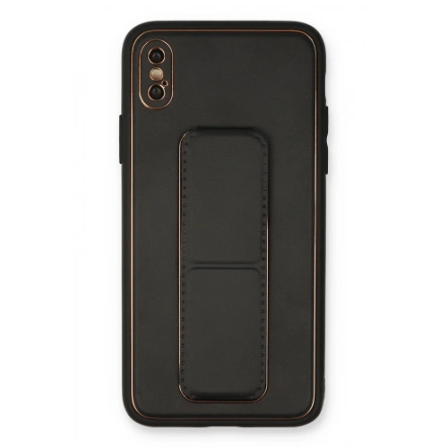 BFS  iPhone XS Max Kılıf Coco Deri Standlı Kapak - Siyah