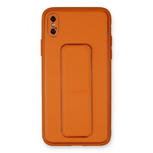 BFS  iPhone XS Max Kılıf Coco Deri Standlı Kapak - Turuncu