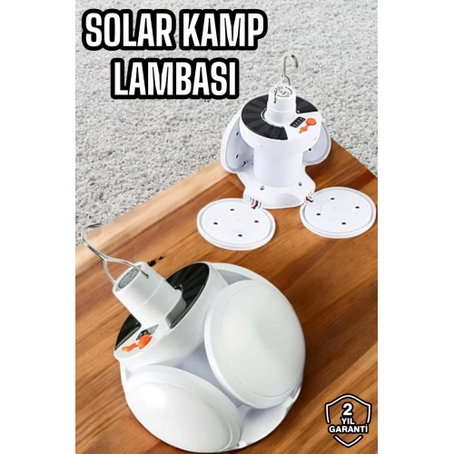 BFS Kamp Lambası Işıldak Beyaz Işık Güneş Enerjili Solar Aydınlatma 5 Kanatlı Katlanabilir