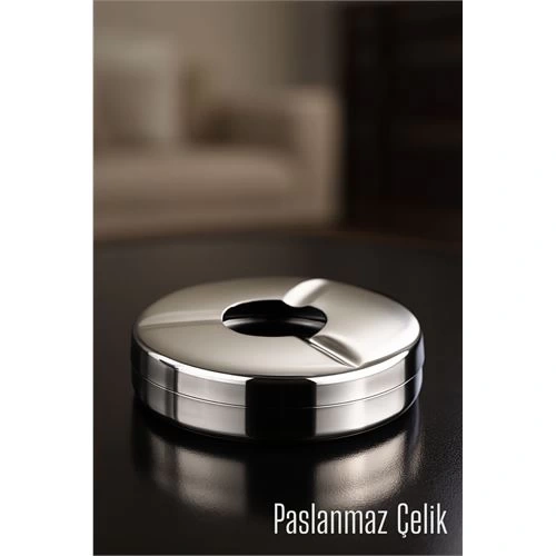 BFS  Kapaklı Paslanmaz Küllük - Kapaklı Metal Kül Tablası -  Masaüstü Küllük