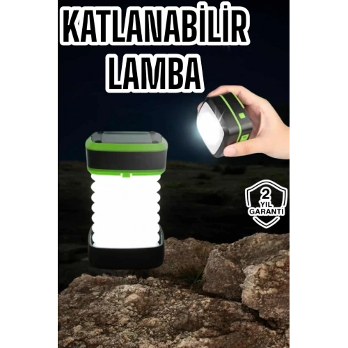 BFS Katlanabilir Kamp Lambası Solar Fener Görünümlü 3 Kademeli Şarjlı