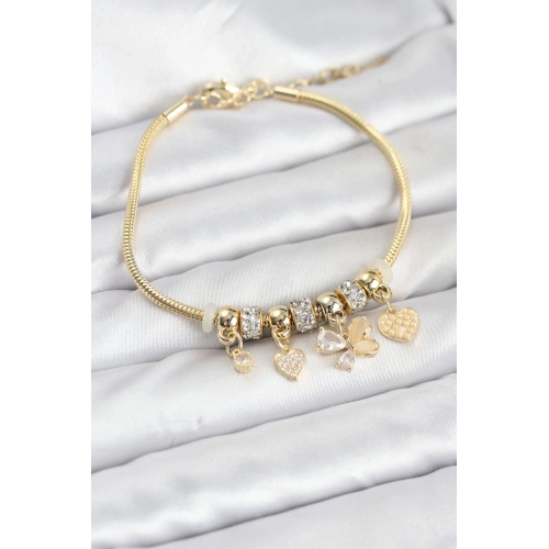 BFS Kelebek Charmlı Gold Renk Kadın Bileklik