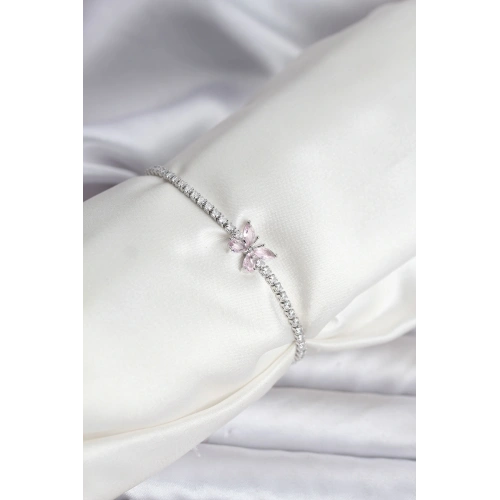 BFS Kelebek Model Zirkon Taşlı Gümüş Renk Pirinç Su Yolu Kadın Bileklik