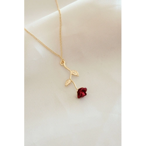 BFS Kırmızı Gül Figürlü Kolye