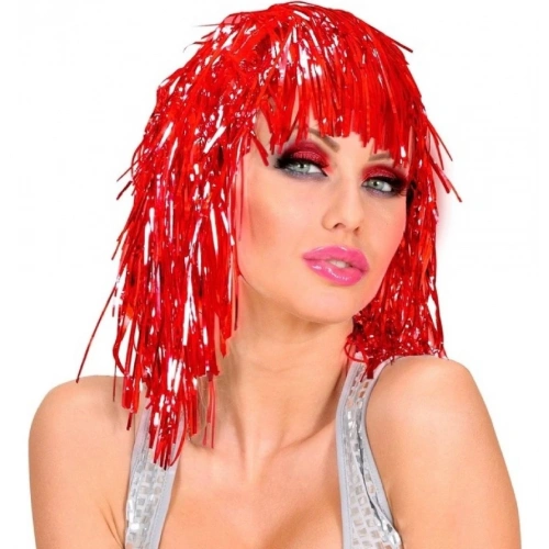 BFS Kırmızı Işıltılı Metalize Parti Peruğu
