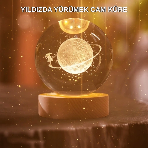 BFS Kız Figürlü Sarı Cam Küre Işıklı Büyük Boy Ahşap Standlı Dekor