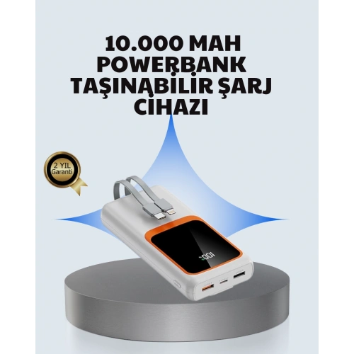 BFS Kompakt 10000 mAh Powerbank – Dijital Göstergeli, Type-C ve Lightning Uyumlu