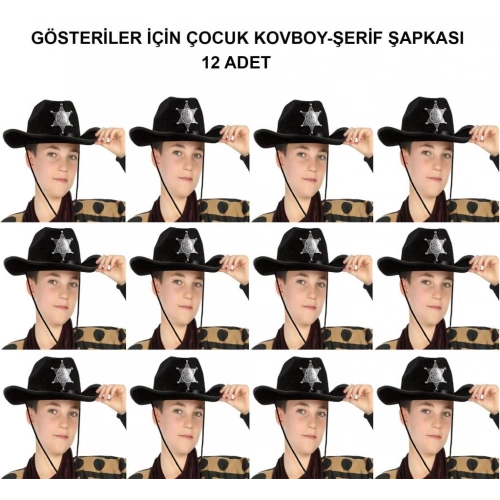 BFS   Kovboy Şerif Şapkası Siyah 12 Adet - Kostüm, Parti ve Gösteri Şapkası
