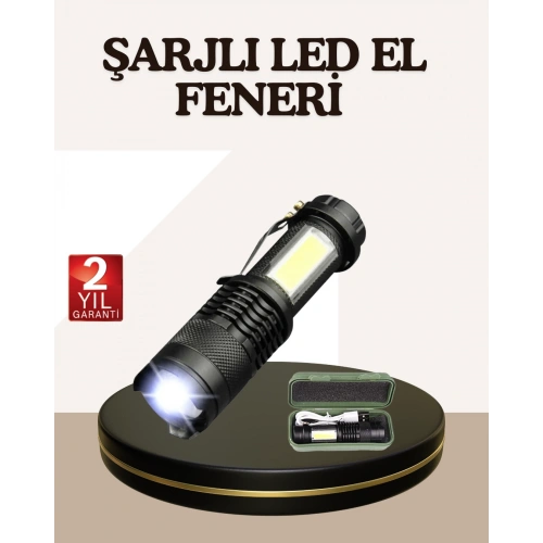 BFS Küçük Boy Şarjlı LED El Feneri Taşınabilir Klipsli