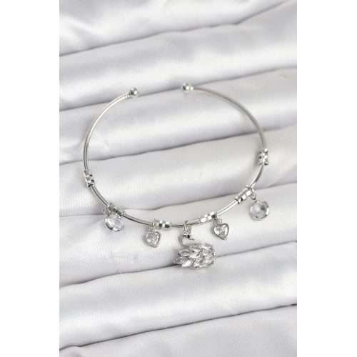 BFS Kuğu Charmlı Gümüş Renk Kadın Bileklik