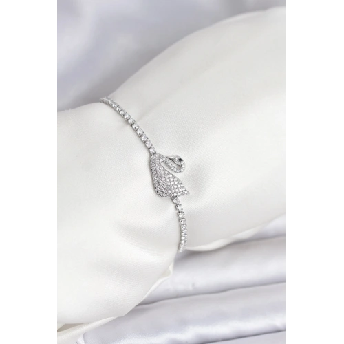 BFS Kuğu Model Zirkon Taşlı Gümüş Renk Asansörlü Su Yolu Bileklik