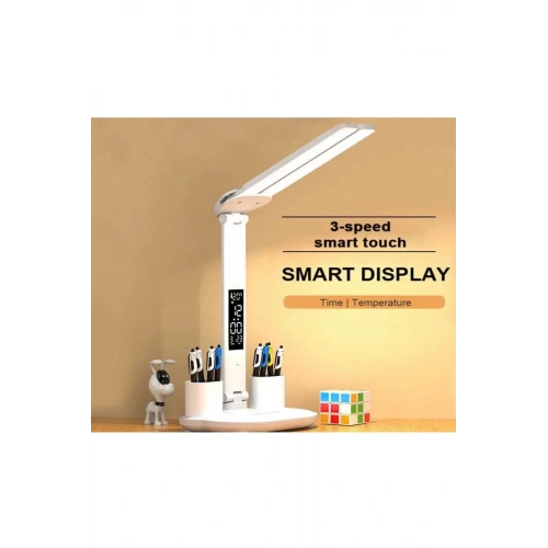 BFS Led Dokunmatik Katlanabilir Masa Lambası Takvim Sıcaklık Saat Şarjlı Masa Lambası