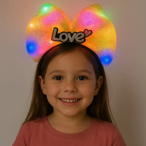 BFS Led Işıklı Love Yazılı Sarı Fiyonk Taç – Kız Çocuk Parti Tacı